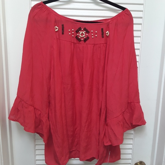 Zac & Rachel Beaded Peasant Ruffle Sleeve Orange - Picture 4 of 8